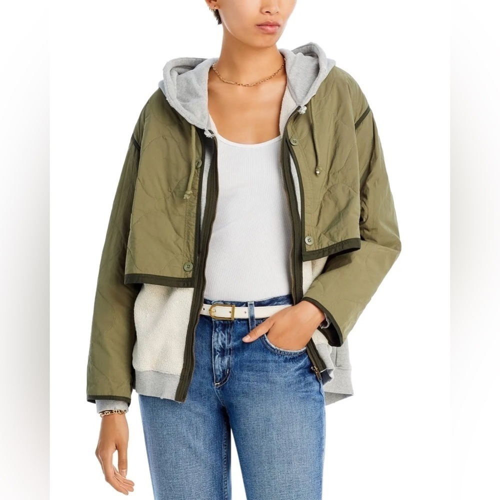 VINTAGE HAVANA Hooded Layered Look Jacket In Heather Grey NWT